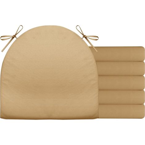 2er Set Stuhlkissen mit Bändern Wasserdicht Rutschfestes Sitzkissen Bequeme Halbrund Sitzpolster für Gartenmöbel Oder Stuhl Wasserdicht Garten 40 x 40 x 4 cm Beige