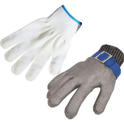 Guantes resistentes a cortes, guantes de carnicero de acero inoxidable 316L, nivel de protección 5, guante de trabajo XL (un guante). (1/5)