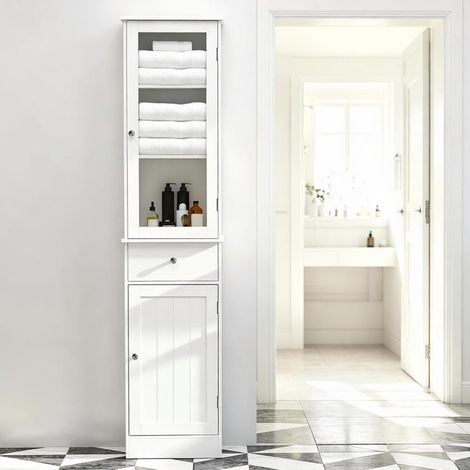 Surface imperméable, gain de place, meuble colonne de salle de bain pour produits d'hygiène et serviettes (1/5)