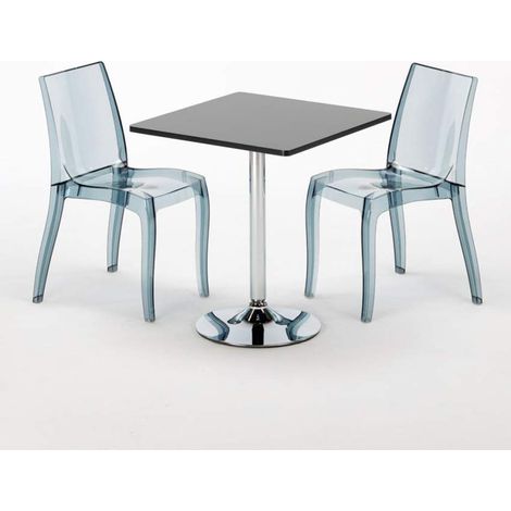 Mesa Cuadrada Negra 70x70 cm y 2 Sillas De Colores Transparentes Cristal Light Platinum - Transparente Antracita Negro (1/5)