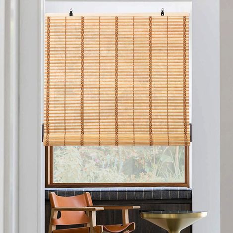 Store Enrouleur Rétro Bambou Bois Naturel, Pare-Soleil Enroulable, Filtrage de la Lumière, Anti-UV, pour intérieur/Jardin/fenêtre, Marron Clair, 80 x 160 cm (1/5)