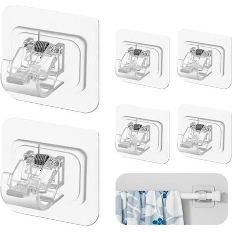 Support de Tringle à Rideau - Non spécifié - 6 Pièces - Auto-adhésif - Transparent - 6x6 cm (1/4)