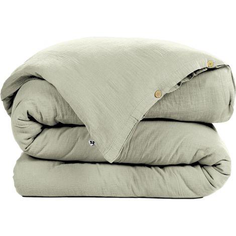 Housse de couette Gaze de Coton 200x200 cm GAIA Vert d'eau (1/3)