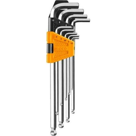 Kit Chiavi esagonali Ball Point extra lunghe set 9 pz. da 1,5 a 10 mm INGCO (1/4)