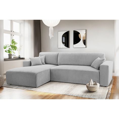 AX LIVING Catea Eckschlafsofa mit Bettkasten L  – Hellgraue Ecksofa 279 cm