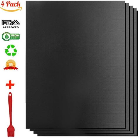 Tapis de Cuisson pour Barbecue et Four, Lot de 4 Tapis BBQ Anti-adhérent Réutilisable Nettoyable, Idéal au Gaz Charbon, 330 x 400 x 0.2 mm (1/5)