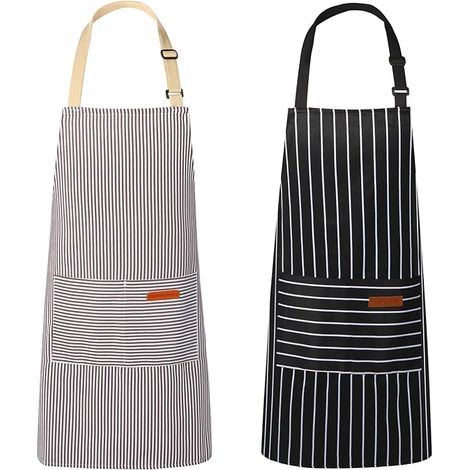 Lot de 2 tabliers de cuisine – tablier – tablier de cuisine – Tabliers de cuisine professionnels – Tabliers de restauration unisexes – Avec 2 grandes poches – Noir/Gris (1/5)