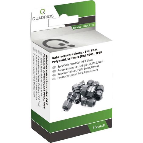 QUADRIOS 2102CA118 PG9 PA66 ASSORTIMENTO PRESSACAVO NERO (RAL 9005) 1 SET (1/5)