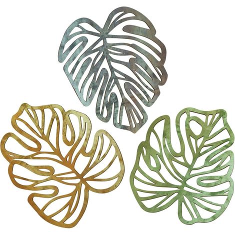 Set aus 3 hölzernen Palmenblättern, Wanddekoration im tropischen Bohème-Stil, ideal für Wohnzimmer, Küche oder Schlafzimmer (verwaschene Farbe).
