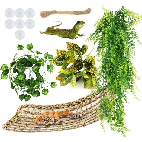 Dragon Barbu Hamac, Naturel Hamac Reptile avec Artificielle Vignes d'escalade et Terrarium Plante Branche Decorative pour Lézard Escalade, Caméléon, Gecko, Serpents (1/5)