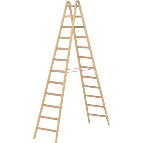 Hymer Sprossenstehleiter, Holz, beidseitig begehbar, 2 x 12 Sprossen, Gesamtbreite 715 mm (1/5)