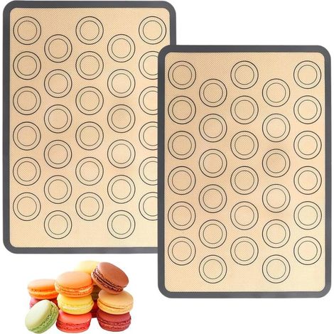 2 Pièces Tapis Macarons Silicone,42×29.5cm Réutilisable Tapis de Cuisson pour Macarons,Sans BPA Anti-Adhérent Feuille de Cuisson Patisserie,Tapis Silicone Patisserie pour Macarons,Biscuits,Pizza (1/4)
