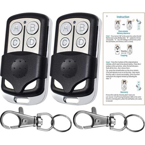 2pcs 433M Remote Garage Door Opener with Keyring, Universal Sensitive Plastic, Chips Could Be Copied