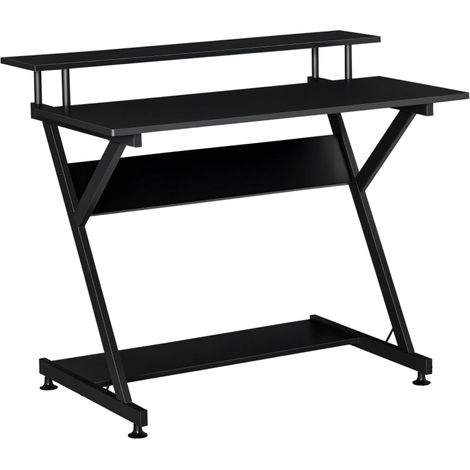 Bureau gaming 100 cm bureau Informatique avec Support d'Écran bois métal Noir (1/5)