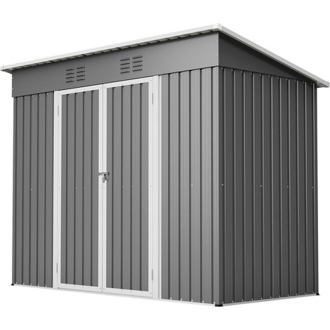 Abri de Jardin en Métal 8x4 Pieds avec Toit en Appentis, Porte Verrouillable et 2 Grilles de Ventilation, Gris pour Terrasse, Cour et Jardin (1/5)