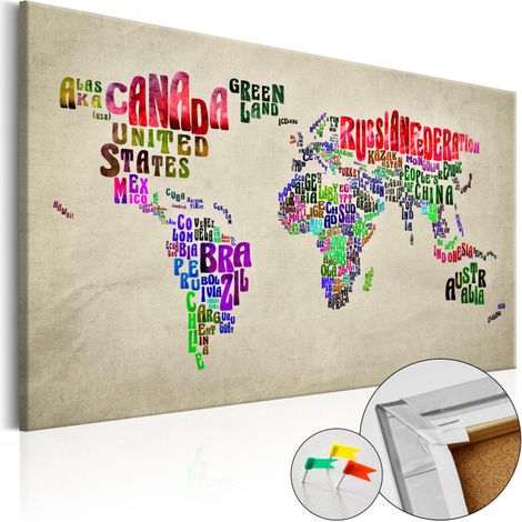 Tableau en Liège "Carte du Monde - Global Tournée en Anglais" 40 x 60 cm (1/2)