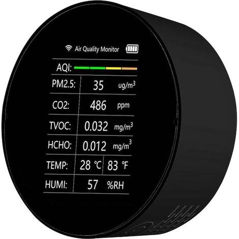 Capteur de qualité de l'air Graffiti WiFi 7 az 1-ben, PM2.5, TVOC, CO2, température, température, fekete, 120x110x50mm (1/5)