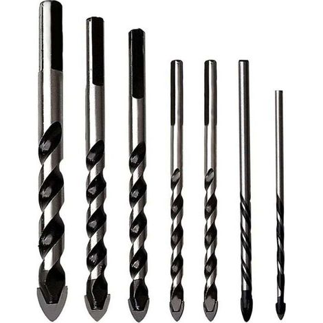 Lot de 7 forets multi-matériaux en carbure de tungstène pour porcelaine, céramique, béton, mur de brique, verre, miroirs, maçonnerie en plastique et bois (3/4/5/6/8/10/12 mm), (1/4)