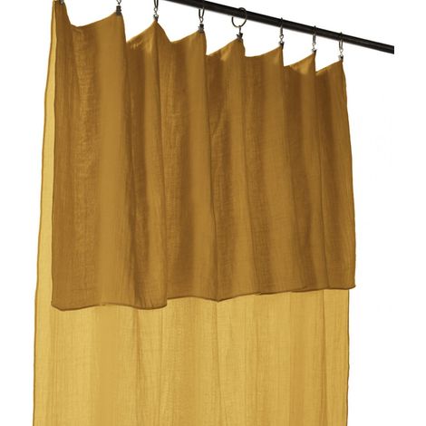 OUREA - Rideau Ajustable 140x300 cm Gaze de Coton Safran + 8 Anneaux Pince (1/5)