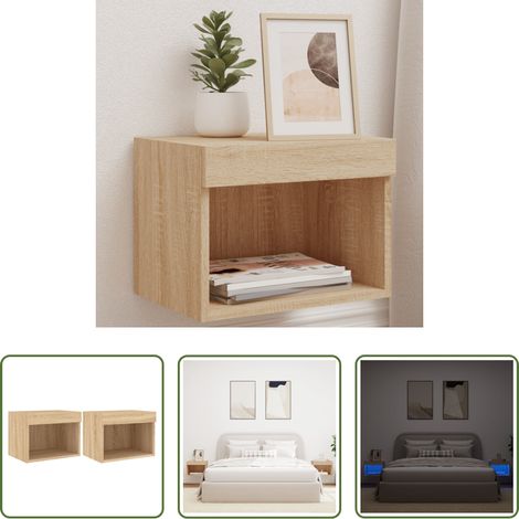 LED-Leuchten - Wand-Nachttische mit LED-Leuchten 2 Stk. Sonoma-Eiche (1/5)