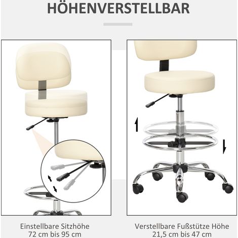 Tabouret de bar capitonné, assise en similicuir beige sur structure métallique, dossier inclus, hauteur ajustable, repose-pieds, rotation 360°, pour cuisine, salon ou salle à manger. (1/4)