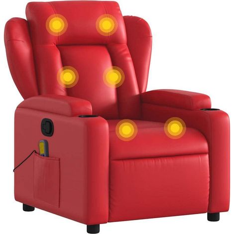 Massagesessel Rot Kunstleder mit Vibrationsfunktion und Getränkehaltern (1/5)