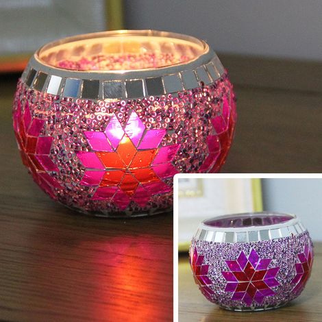 Support À Bougie Votive - Verre Soufflé Main - Pour Dîner Romantique Fête Mariage Noël - Hauteur 5,5 cm Diamètre 8,5 cm - Lot De 1 (1/2)