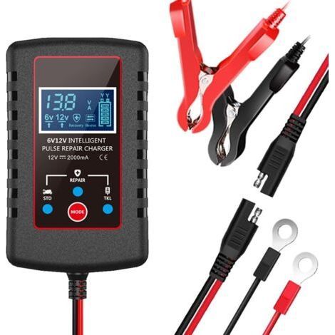 Chargeur de Batterie de Voiture 1,75 A, 6 V et 12 V, Chargeur de Batterie Intelligent entièrement Automatique, Chargeur d'entretien, désulfateur de Batterie pour Voiture, Tondeuse à Gazon, Moto (1/5)