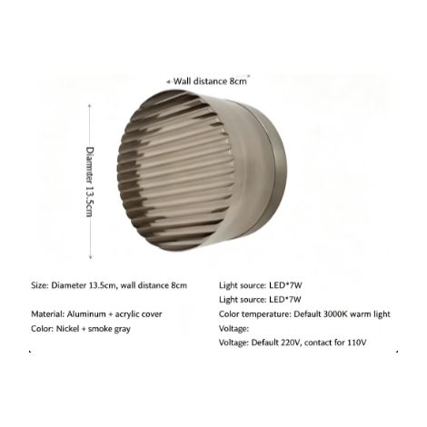 Applique Murale LED Tricolore 110V, Gris Fumé Motif Ondulé – Luminaire Décoratif pour Tête de Lit, Chambre, Salon, Couloir, Entrée et Salle de Bain