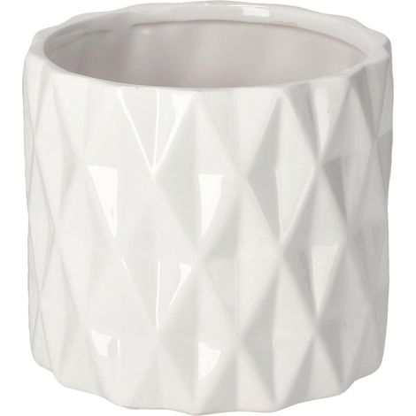 Pot de fleurs en céramique - Diamètre : 120 mm - Blanc émaillé - Forme cylindrique - Pour l'intérieur et l'extérieur (1/5)