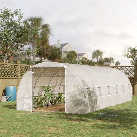 Blanc 8x3x2 m - Serre extérieure Serre Serre Serre de jardin avec 12 fenêtres et porte roulante pour la culture des plantes Tomates Légumes