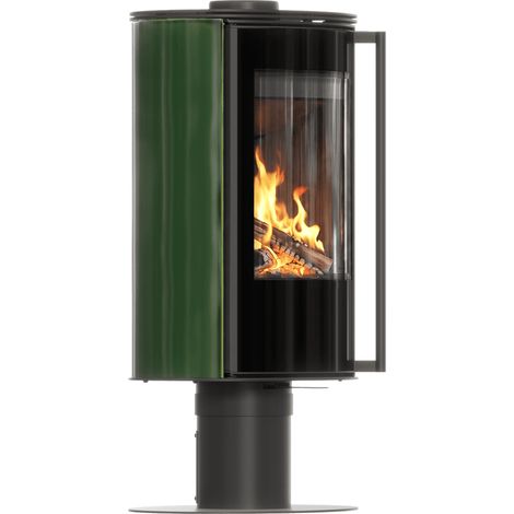 Freistehender Kaminofen mit Sockel ERIK/N/O 5,5 kW 150 grüne Kachel, schwarz Verkleidung (1/5)