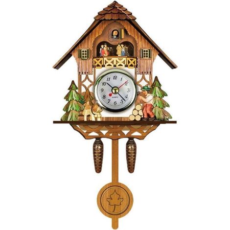 Jeffergarden Horloge à coucou Antique en bois, horloge murale pour nichoir, décoration de maison, horloge à coucou suspendue, cloche à balanoire automatique, pendule, décoration de maison (1/5)