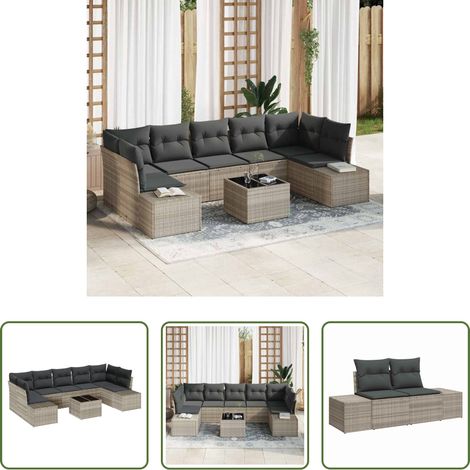 vidaXL Poly Rattan -  Sofa Set mit Kissen 8 pcs Hellgrau Poly Rattan (1/5)