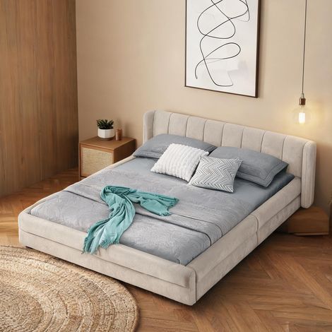 Cadre de lit beige en foam 220 x 155 x 60 cm (1/5)