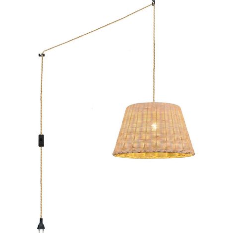 Suspension en osier "Hank" avec interrupteur et prise - Corde boho chic (1/5)