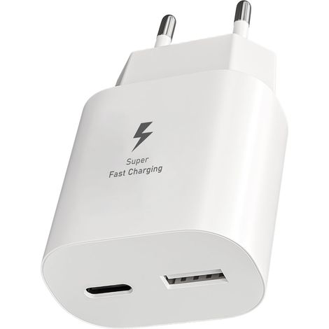 Chargeur USB C Samsung 25W,2-Port Charge Rapide Prise USB-C et USB-A pour Samsung Galaxy S25 S24 S23 S22 S21 S20 Ultra FE 5G,A56 A55 A54 A36 A35 A34,Z Flip 7,iPhone 17 Pro Type C Secteur Adaptateur (1/5)