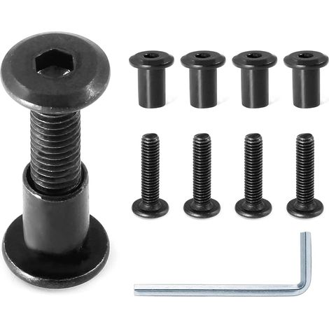 Laoa – Lot de 10 boulons à tête hexagonale M6 x 25 mm – Acier au carbone noir – Avec clé Allen – Vis de fixation pour meubles (1/5)