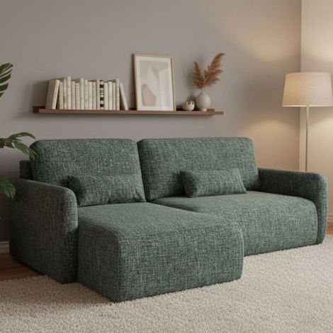 Schlafsofa mit Ottomane Pagno, Stauraum, verstellbar, umkehrbar, 207x148 cm Salbeigrün (1/5)