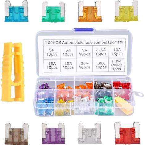 101 Pièces Kit Fusible Voiture, Mini-lame Fusible Auto avec Extracteur Fusibles de Rechange pour Voiture, Camping-Car, Camion, Moto, Bateau (3 A/5 A/7,5 A/10 A/15 A/20 A/25 A/30 A) (1/5)