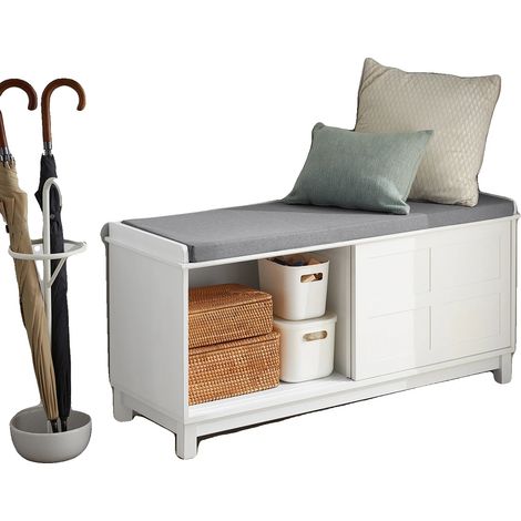 Banc à chaussures, Design de porte coulissante, Style moderne minimaliste, BLANC (1/2)