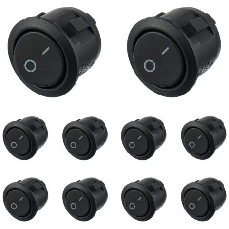 Schwarzer runder Wippschalter, 10 Stück, Ein/Aus, 2-polig, Wechselstrom, 6 A (250 V), 10 A (125 V), SPST, drücken Sie die Wipptaste für Auto, Boot, Marine, Auto, LKW, Licht, Haushalt (1/5)