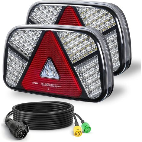 Kit feux arrière de remorque 12V/24V étanche Clignotant, frein, feu arrière, marche arrière, brouillard, réflecteur avec 2 câbles de 5.5m de long à 6 fils pour camion caravane tracteur (1/5)