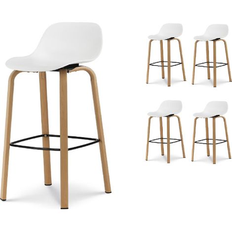 Set mit 4 weißen Barhockern im skandinavischen Stil mit Beinen in Metalloptik - Höhe 76cm