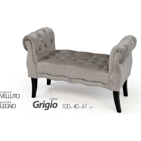 Panca scendiletto in velluto grigio cm 100 x 40 x 61 h (1/4)