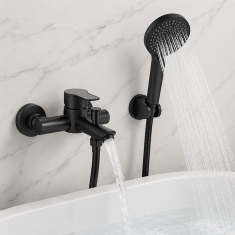 Robinet Baignoire Noir Mitigeur avec Douchette et Flexible 150cm (1/5)