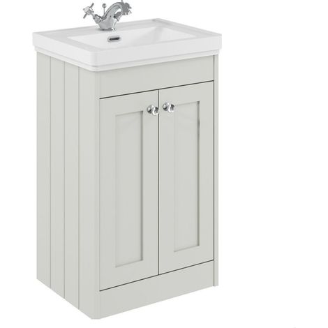 Balterley Butterton 500mm Floor Standing 2 Door Unit with Classic Basin 1 Tap Hole - Satin White
