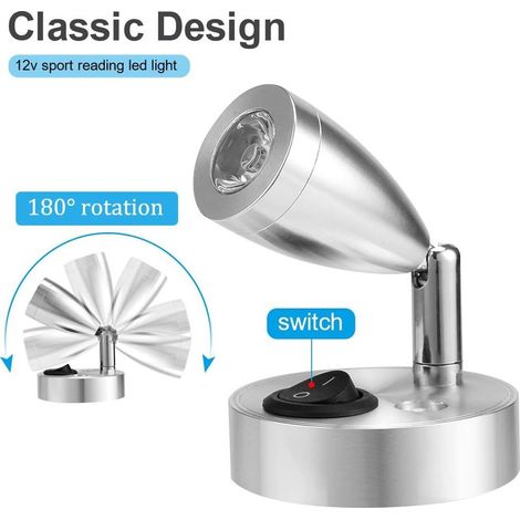 2PCS 12V LED Spot Lampe de Lecture Interrupteur Réglable Lumière Chaude pour Camping Car Van Bateau Led Lumière Intérieure Blanc Chaude 3000K