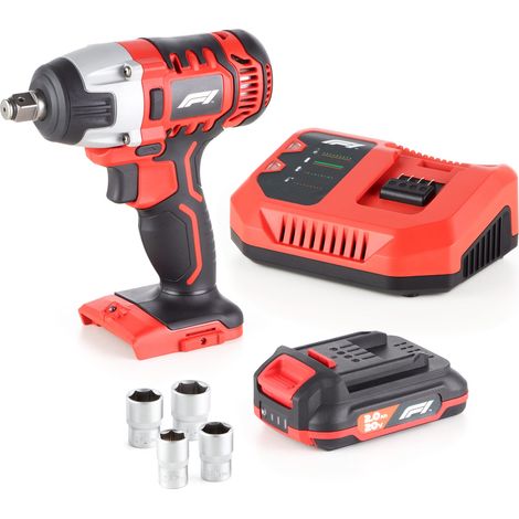Visseuse à percussion 1/2" 20 V 1 x 2,0 Ah batterie et chargeur, 220 Nm, 4 douilles 17/19/21/22 mm, dans un coffret de rangement (1/5)