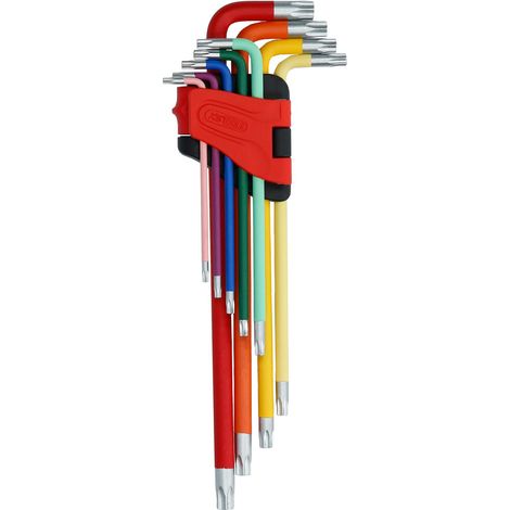 Jeu de clés Allen TX de KS Tools avec code couleur, extra longues, 9 pièces.